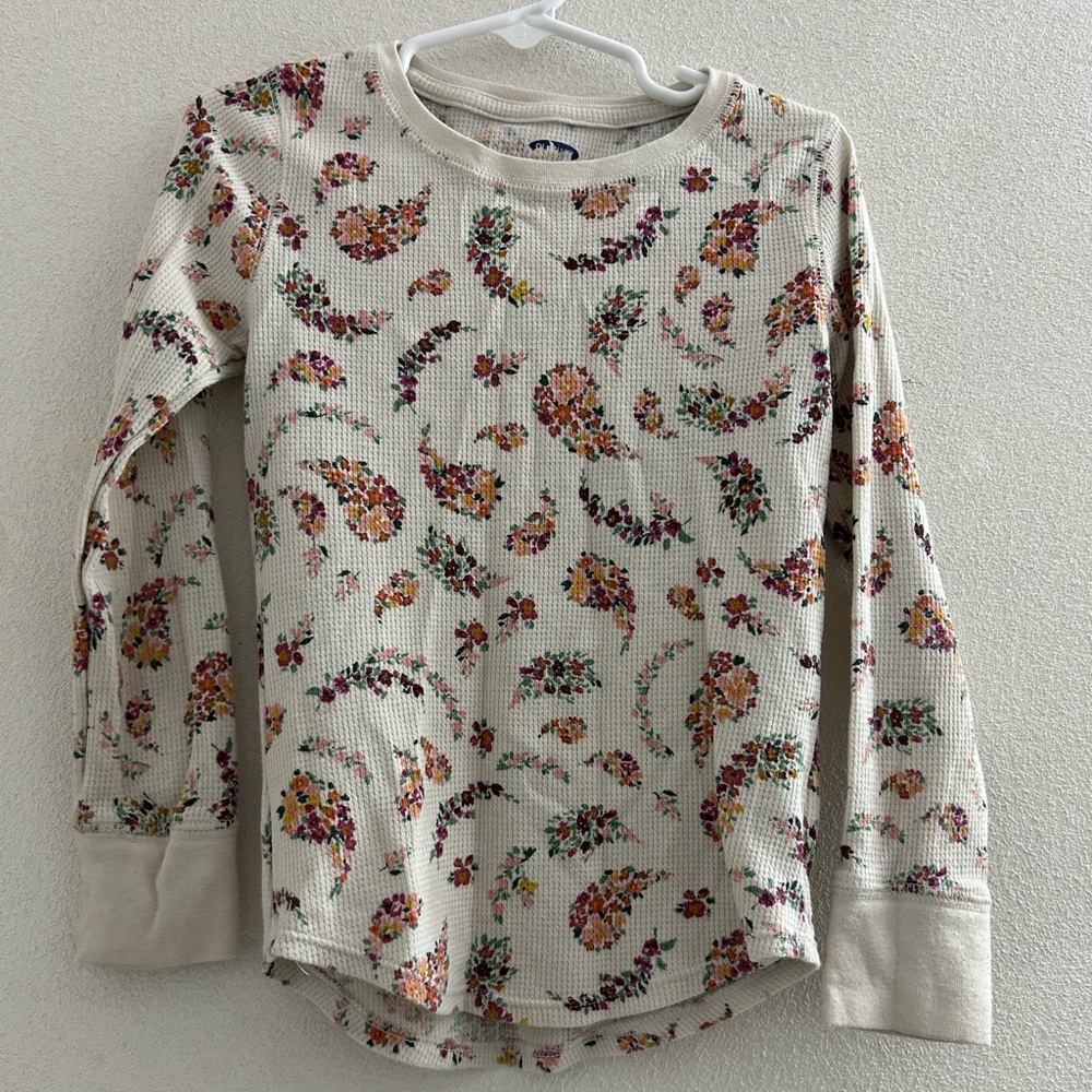 Kids Floral Waffle Long-Sleeve Tee - Cream Wildflower pattern size small